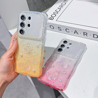 Étui de téléphone exquis super scintillant avec dégradé de couleurs, perles et papillons, bord ondulé, protection anti-chute pour iPhone et Samsung