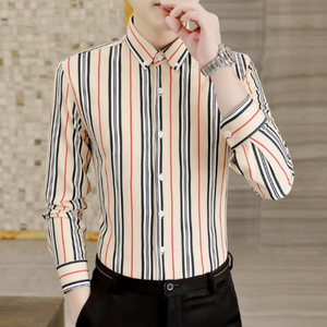 <span class=keywords><strong>Camisa</strong></span> Casual de Manga Larga para <span class=keywords><strong>Hombre</strong></span>, Primavera-Verano, Cierre de Botón, Transpirable, <span class=keywords><strong>Rayas</strong></span> Blancas y <span class=keywords><strong>Negras</strong></span>, Estilo Clásico - Product Image 5