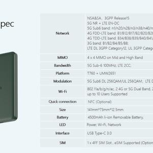 เราเตอร์พกพา ZTE U30 Air 5G ความเร็ว 1.6Gbps รองรับ SA/NSA 5G ฮอตสปอตมือถือ แบตเตอรี่ 4500mAh รองรับสองย่านความถี่ - Product Image 3