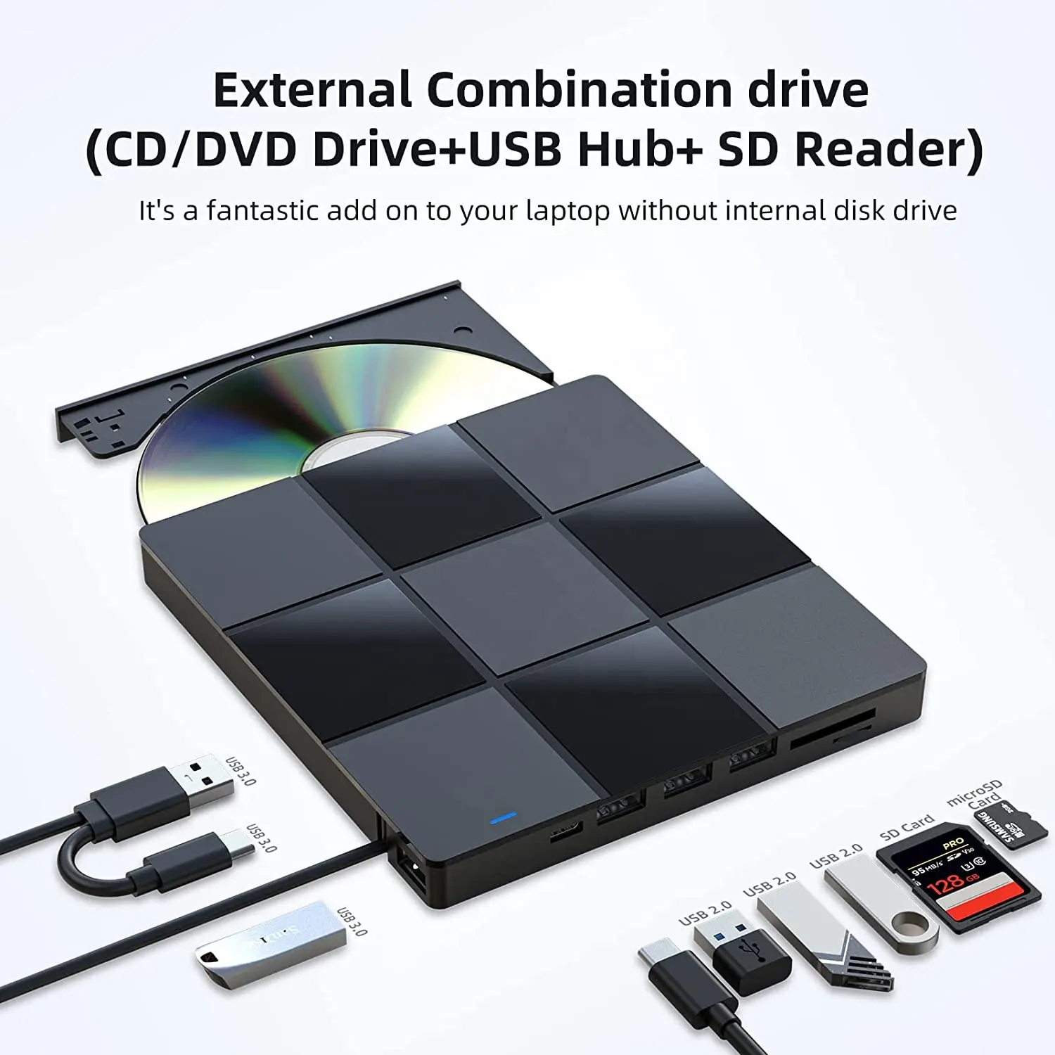 GIET-unidad de CD externa para ordenador portátil, grabadora de CD/Dvd +/Rw, grabadora de DVD Rom delgada, USB 3,0, para PC de escritorio