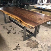 Table à manger en bois de noyer massif, forme simple, bord brut, style industriel moderne, pour cuisine et restaurant