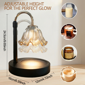 Lampe chauffe-bougie moderne à base noire, électrique et à intensité variable, avec <span class=keywords><strong>abat</strong></span>-<span class=keywords><strong>jour</strong></span> en verre, pour la décoration de chambre et de bureau - Product Image 3