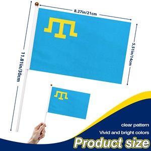 Großhandel 14x21cm Krim-Tatarische Flagge Mini Handwimpel mit 30cm Kunststoffstab Nationalflagge aus Polyester für Veranstaltungsdekoration - Product Image 2