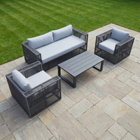Conjunto de Sofás Modernos para Exteriores con Estructura de Aluminio y Detalles de Cuerda, Impermeables y Duraderos, de 4 Plazas, para Patio y Uso en Hoteles