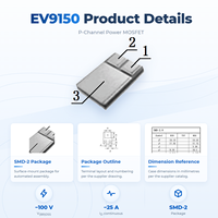 EvolE -100V -25A Transistor MOSFET Saluran-P Trench SMD-2 Tingkat Standar RDS(on) Rendah 0.15 Daya Tinggi Pengalih Beban IRF9150