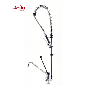 Robinet de cuisine industriel en laiton robuste à double poignée avec douchette extractible pour lavage pré-évier - Product Image 1