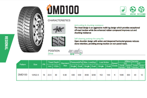 Neumático de Camión DMD100 para Eje Motriz 12R22.5, Neumático de Carga Pesada Autolimpiable Anticorte para Uso Regional y Todoterreno - Product Image 3