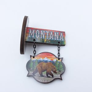 America Montana New York Bear in legno componenti per ciondoli magnetici con logo personalizzato personalizzato produttore di magneti da frigorifero - Product Image 6