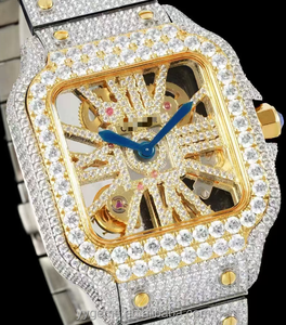 Montres à <span class=keywords><strong>mouvement</strong></span> suisse de luxe en acier inoxydable, <span class=keywords><strong>montre</strong></span> à quartz avec diamants Moissanite VVS sertis, <span class=keywords><strong>montre</strong></span> ajourée pour hommes et femmes - Product Image 2