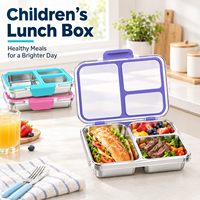 Aohea Contenant alimentaire personnalisé en acier inoxydable à 3 compartiments avec couvercle en Tritan sans BPA, boîte à bento pour l'école et le bureau