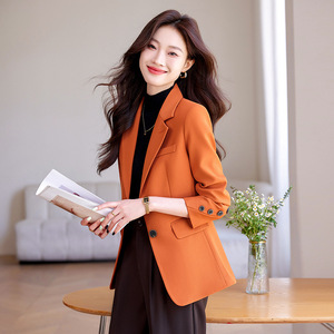 Women's Blazer Slim Fit Solid Color Anti-Wrinkle Wool Blend Spring Autumn Professional Casual Jacket HJ8881 - Product Image 4