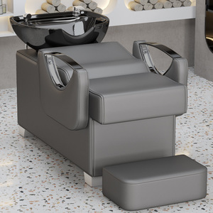 Salón de belleza Barbero Champú Unidad de retrolavado Fregadero Estación Fregadero inclinable de cerámica blanca y negra con asiento Cama <span class=keywords><strong>para</strong></span> lavar el cabello - Product Image 5