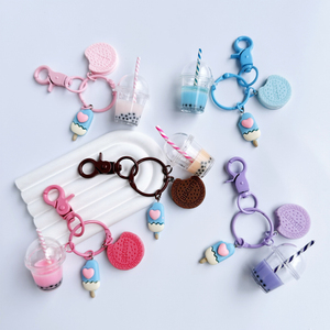Niedliche Eiscreme Sandwich Keks Schlüssel bund Mini Perle Milch Tee tasse Harz Schlüssel bund Damenmode Anhänger Werbe geschenke - Product Image 6