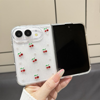 Étui de téléphone de luxe avec paillettes de diamant 3D et sequins cerise pour iPhone DUO 18Fold 17 Pro Max 16 15 Plus, coque transparente élégante en époxy