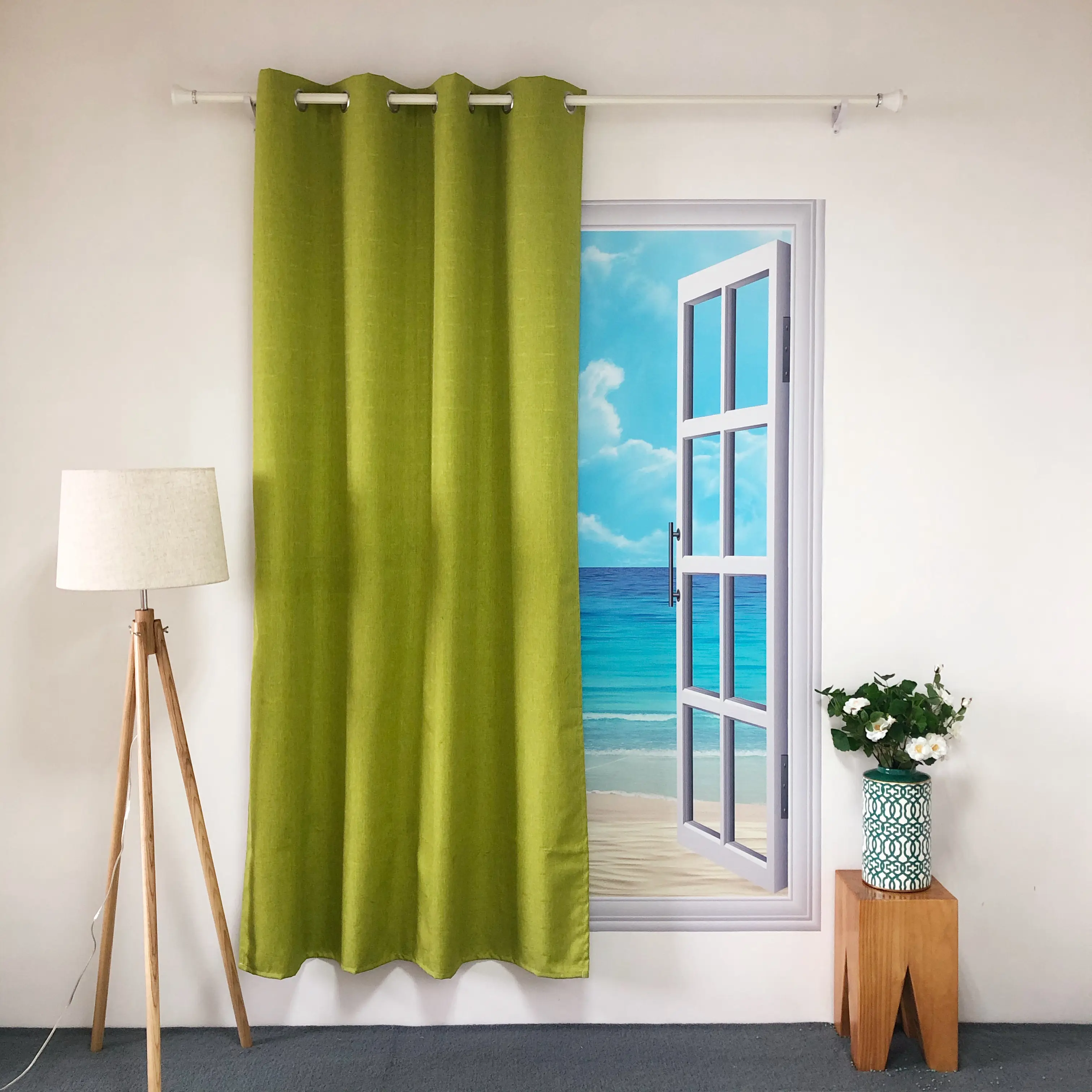 KEQIAO CHINA BK-8 YELLOW GREEN NICE SIMPLE POLYESTER DESIGN POLYESTER PLAIN VOILE DOLLY BLACKOUT SHEER PANEL CURTAIN GOOD PRICE