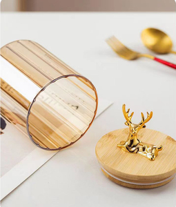 Amber Deer Head Striped Glass <strong>Storage</strong> <strong>Jar</strong> <strong>Kitchen</strong> Household Dried Fruit Coffee Bean sealed <strong>Jar</strong> - Product Image 2