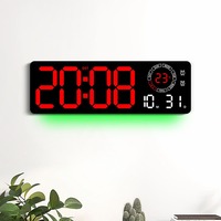 Huayang Große LED-Digitalwanduhr 6688 Multi-Informationsanzeige mit Nachtlicht Doppelalarm für Zuhause Büro Moderne Dekoration