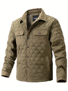 <b>Men's</b> Casual Quilted <b>Jacket</b> Hooded Stand Solid Color <b>Long</b> Sleeve Lightweight Design for Hiking Outdoor Activities Dropshipping - Product Image 3