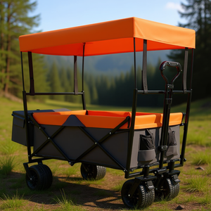 Orange Collapsible Camping Cart With Canopy 480Lbs Capacity 7\" <b>All</b>-<b>Terrain</b> Wheels Foldable Nylon Fabric Outdoor <b>Utility</b> <b>Wagon</b> - Product Image 2