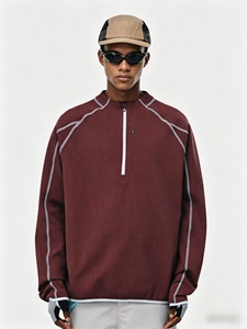 เสื้อกั๊กแขนยาวผ้าฝ้ายกันแดดแห้งเร็ว ซิปครึ่งตัว ตัดสีสไตล์อเมริกัน ทรงหลวม ใส่เล่นกีฬา ไม่ต้องรีด สำหรับฤดูใบไม้ร่วง - Product Image 5