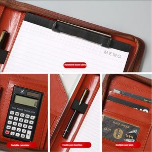 Personalized PU Leather Business Portfolio with Zipper - <b>Tablet</b> <b>Sleeve</b>, Storage, Calculator, Writing Pad - Product Image 4