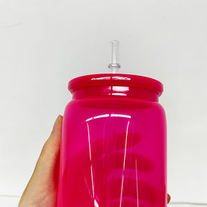 Lata acrílica de plástico de 16oz de Color neón transparente reciclable de almacén de EE. UU. con tapa de PP y pajita para café helado Soda <span class=keywords><strong>Pop</strong></span> - Product Image 4