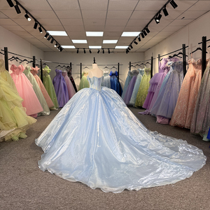 Robe de Quinceañera bleue, robe de soirée pour 15 ans, robe de bal sans manches avec cristaux et perles, Dy6791-1 - Product Image 3