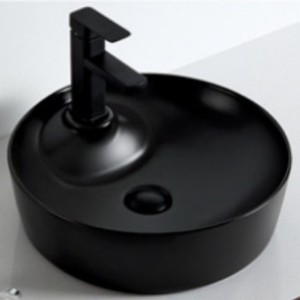 Lavabo de Cerámica Verde Mate Geométrico Redondo Ouni de 40x40cm, Lavabo Moderno para Baño - Product Image 4