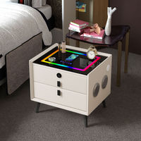 Table de chevet intelligente de luxe avec chargeur sans fil, haut-parleur Bluetooth, lumière LED 7 couleurs, verrouillage par empreinte digitale