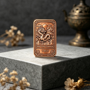Barre de cuivre pur à 99,9 %, 1 kilo, motif dragon en relief, rectangulaire, pièce de collection, art et décoration - Product Image 4