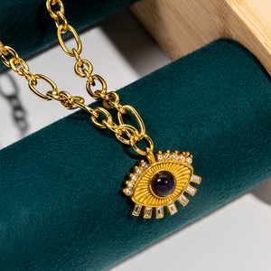 Kalung Perhiasan modis wanita desain baru baja tahan karat berlapis emas 18K dengan zirkon Enamel dan perhiasan baja tahan karat - Product Image 6