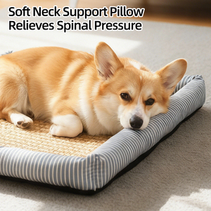 Poland Stock Dog Cooling Mat 70x50cm Woven Grass <b>Bed</b> with Neck Support Bolster Non-Slip Pet <b>Pad</b> EU Dropshipping - Product Image 3