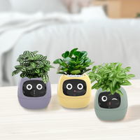 Pot Bunga Pintar Mini Plastik Sensor AI Otomatis Penyerap Air, Vas Tanaman Digital Cerdas untuk Meja Kerja