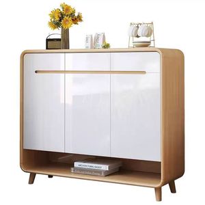 Mueble Zapatero Independiente de MDF <span class=keywords><strong>con</strong></span> 3 Puertas, 3 Cajones, <span class=keywords><strong>Estante</strong></span> Inferior Abierto y Diseño de Esquinas Redondeadas <span class=keywords><strong>para</strong></span> Entrada, Pasillo y Hogar - Product Image 3