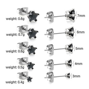 Pendientes de Estrella Negra con Circonita, Acero Inoxidable, Diseño Minimalista, Forma Geométrica, Estrella de Cinco Puntas, Joyería para Oreja Perforada - Product Image 3