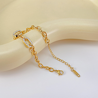 Bracelet chaîne à maillons réglable en acier inoxydable plaqué or PVD pour femme, avec zircone 5A, résistant au ternissement et à l'eau