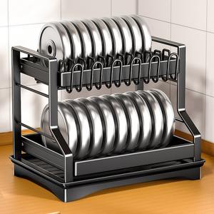 Égouttoir à vaisselle multifonctionnel avec porte-baguettes et porte-tasses pour le rangement sur comptoir de cuisine, taille L, en plastique - Product Image 3