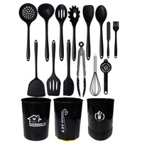 Ensemble de 15 ustensiles de cuisine en silicone antiadhésif et métal, écologiques, compatibles lave-vaisselle/micro-ondes/four, spatules et cuillères de qualité alimentaire pour usage domestique