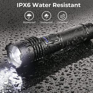 ไฟฉาย LED พกพา กำลังสูง ระยะไกล กันน้ำ IP66 ความสว่าง 1000+ ลูเมนส์ ชาร์จผ่าน USB หน้าจอแสดงผลอิเล็กทรอนิกส์  สำหรับตั้งแคมป์ - Product Image 6