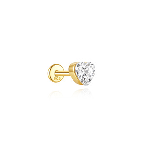 Piercing Labret Minimaliste en Argent S925 Plaqué Or 18K avec Zircon Incolore Sertis Invisible, Tête Plate Filetée Internement - Product Image 5