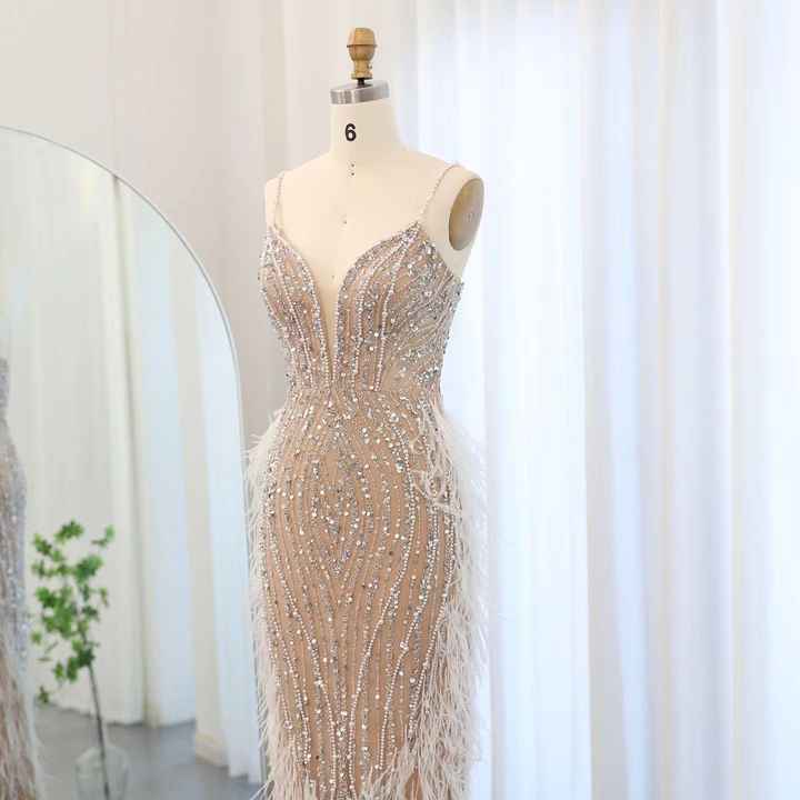 Sexy Party Sequins Feather Hemline O Neck Evening Dresses(4 Colors)