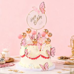 Decoración para Pastel de Cumpleaños, Adorno de Mariposa, Mariposa de Papel Dorado, Inserto para Pastel de Cumpleaños, Decoración de Pastel de Feliz Cumpleaños - Product Image 3