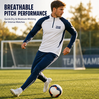 Survêtement d'entraînement de football personnalisé à manches longues avec fermeture éclair quart de tour, blanc et bleu marine, uniforme d'équipe sublimé, OEM ODM, faible MOQ, vente en gros