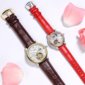 Reloj <span class=keywords><strong>de</strong></span> Lujo Automático Mecánico para Pareja, Esfera Luminosa con Diseño <span class=keywords><strong>de</strong></span> Esqueleto, Correa <span class=keywords><strong>de</strong></span> Cuero Genuino, Resistente al Agua, Set <span class=keywords><strong>de</strong></span> Regalo para Él y Ella - Product Image 4