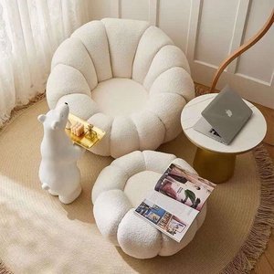 Modern Lazy White Teddy Velvet Pumpkin Shaped Bedroom Accent Lounge <b>Sofa</b> Chair with Ottoman for Living Room <b>Sofa</b> Set Furniture - Product Image 3