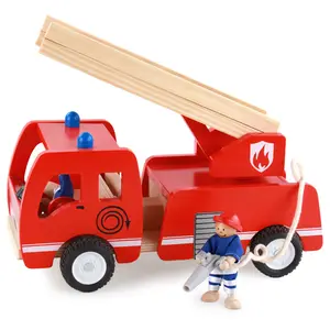 Wooden train folding ladder fire truck simulation model wooden early education 3-6 years old boy gift building blocks toys