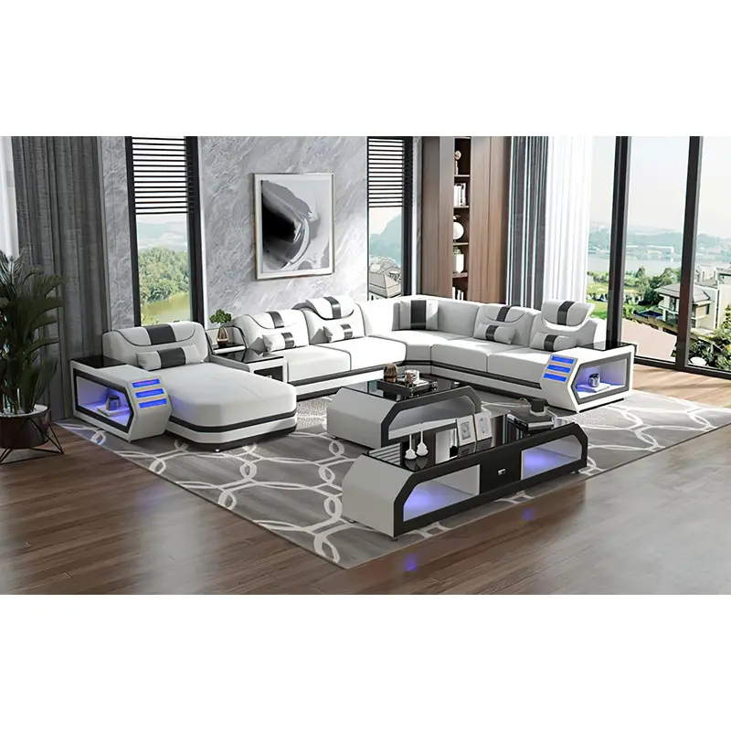 USB koltuk takımı ile Modern oturma odası müzik hoparlörü hakiki deri kanepeler