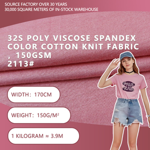 Tela de punto de algodón de color rosa suave, 32S, poliviscosa, spandex, 170 cm de ancho, 150 g/m², para camisetas y ropa informal. - Product Image 2