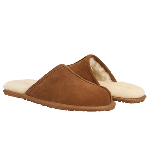 Chaussons d'hiver chauds pour hommes, en daim <span class=keywords><strong>de</strong></span> vache, doublure en <span class=keywords><strong>peau</strong></span> <span class=keywords><strong>de</strong></span> <span class=keywords><strong>mouton</strong></span>, semelle antidérapante en TPR, vente en gros OEM - Product Image 4