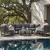 Ensemble de canapés d'extérieur circulaires de luxe, sectionnel en aluminium courbé, assise profonde, mobilier de patio imperméable, personnalisable